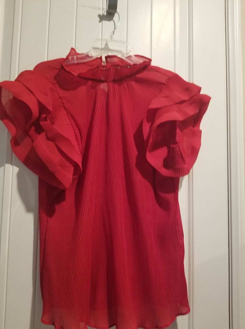 Red Blouse With Ruffle Sleeves